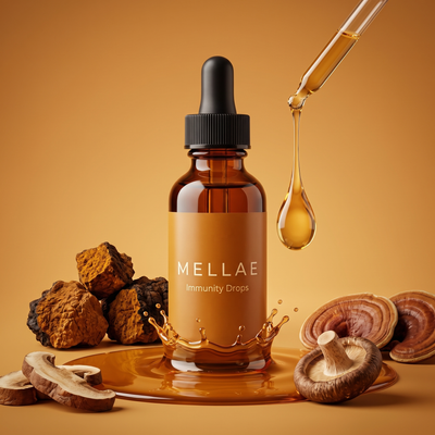 Mellae Immunity Drops mushroom dropper bottle