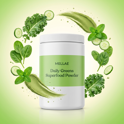 Mellae Daily Greens tub with fresh greens